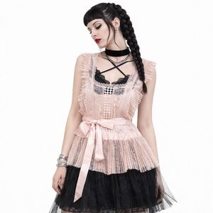 Pink Lace Embroidered Peplum Top XS Sheer Ruffle Sleeveless Romantic